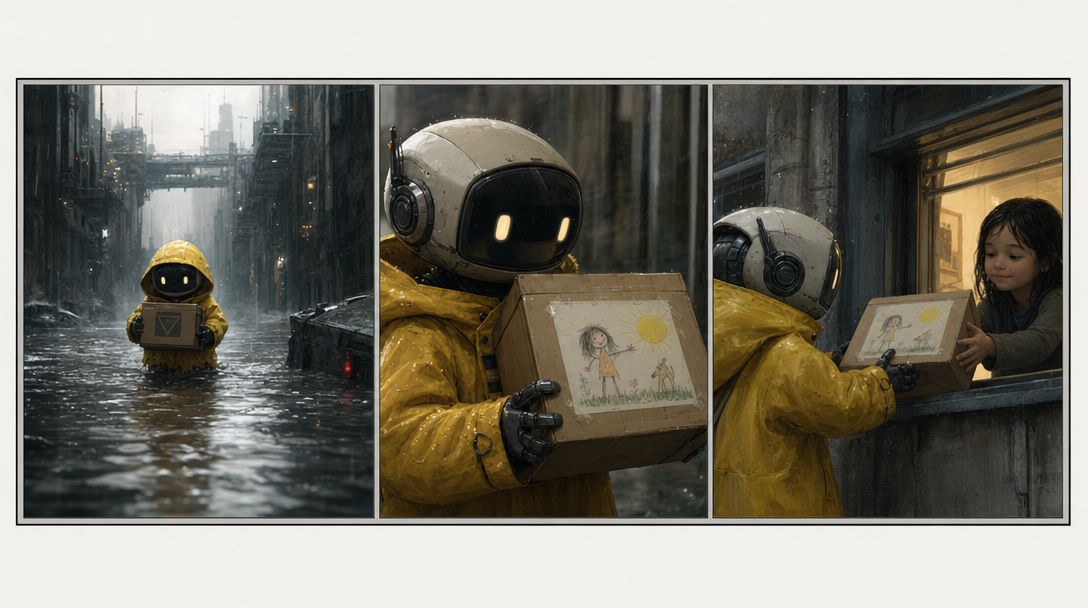 Storyboard panels for three beats before image-to-video