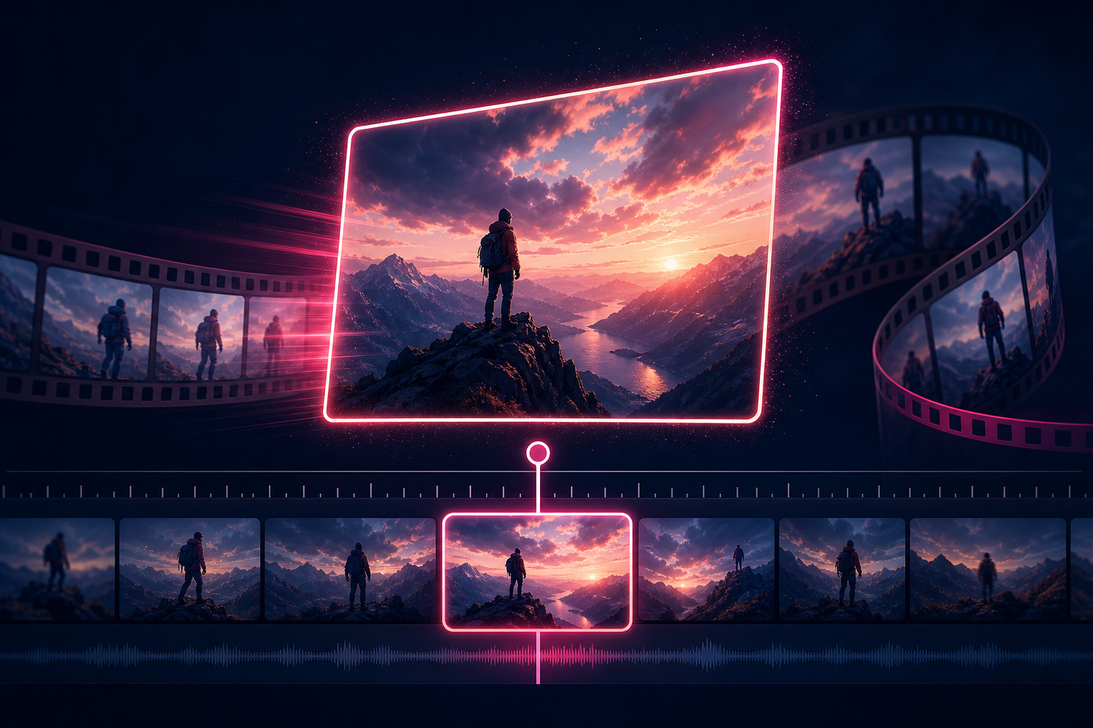 Video timeline with one sharp still extracted as a full-resolution photo